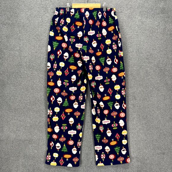 North Pole Trading Co. Pajama Pants Women Small Blue Christmas Tree Sant Flannel - Picture 2 of 15